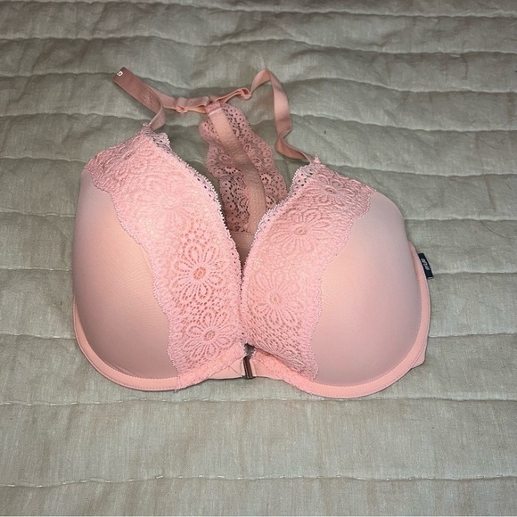 Aerie Light Pink Lace Trimmed Underwire Racerback Push Up Bra Size 32DDD - Picture 3 of 11